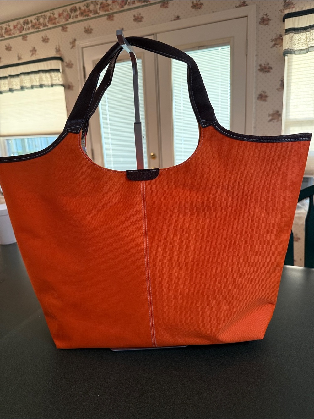 Lancome Orange Canvas Tote with Dark Brown Handles